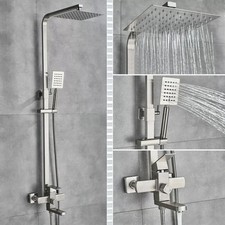 Brushed Nickel Shower Faucet Set Exposed Rainfall Shower System with Tub Faucet