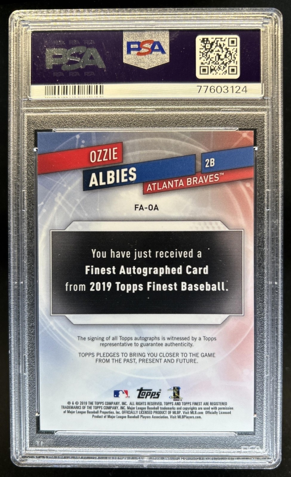 2019 Topps Finest Ozzie Albies Auto Autograph Orange #/25 Braves PSA 9 view 2