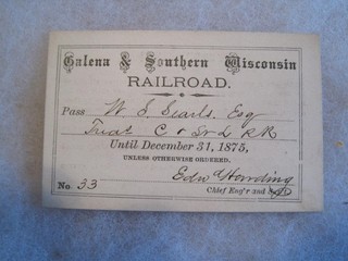 1875 Galena & Southern Wisconsin RR annual Pass