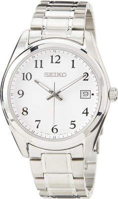 Seiko Herrenuhr mit weißem Zifferblatt & silbernem Armband SUR459P1