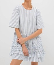 Ganni Stripe Cotton Mini Dress Egret