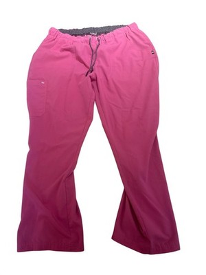 Koi Next Gen Womens 2X Pink Scrub Pants Elastic Waist Multiple Pockets Carpenter