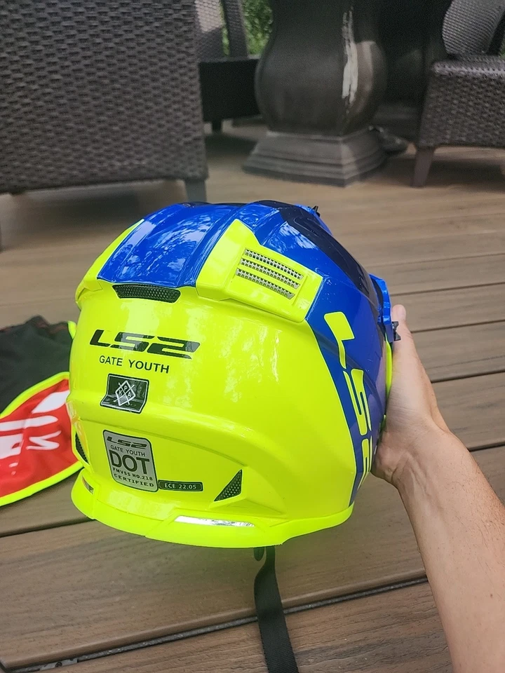 Casco de lanzamiento LS2 Youth Gate azul/amarillo YOUTH pequeño Foto 3 de 4
