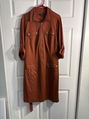 Sharagano designer shirt dress in a vibrant orange shade (A1)