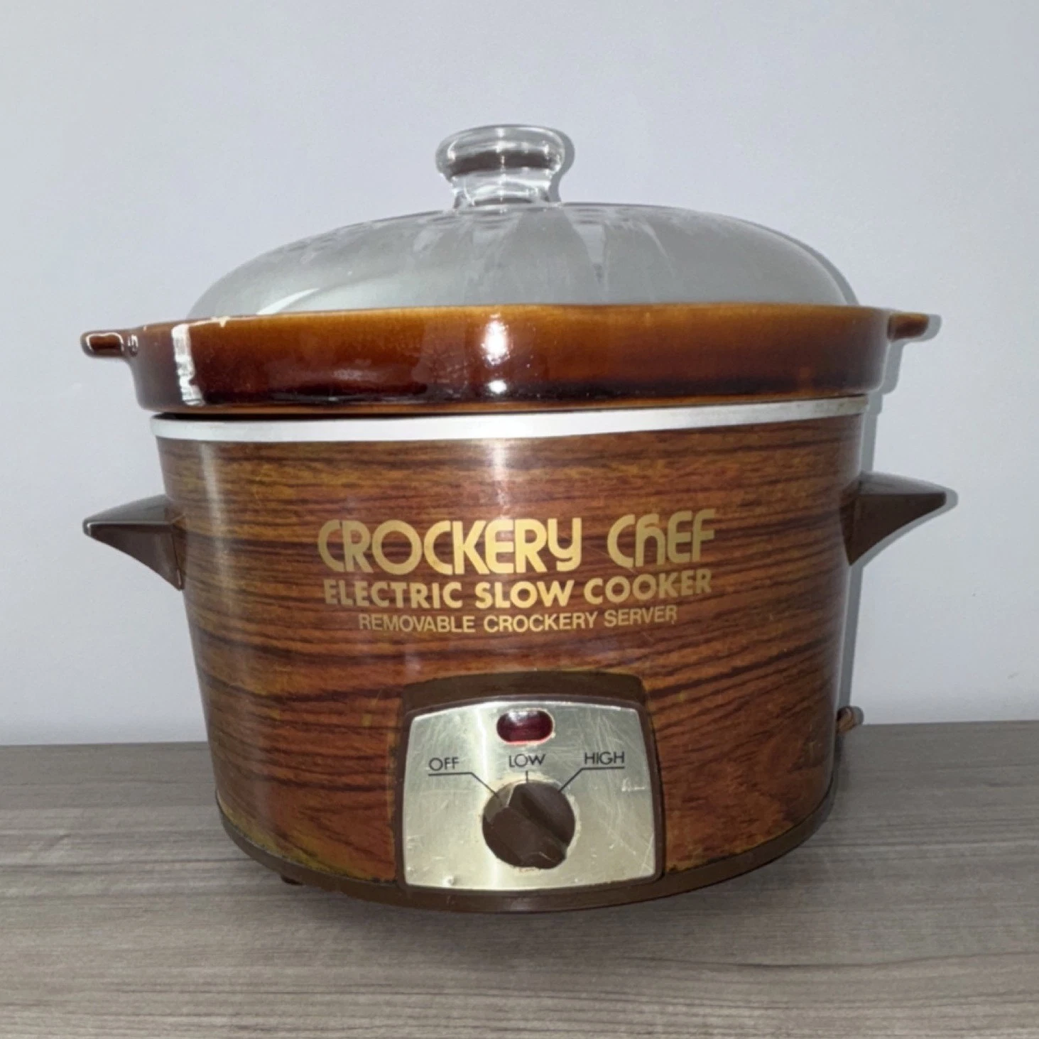 Crockery Chef 1030 Slow Cooker Brown Ceramic Removable Server Glass Lid