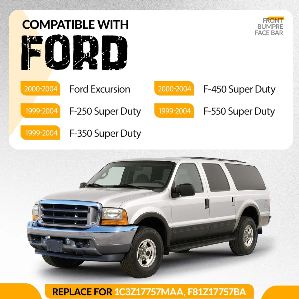 NEW Front Bumper For Ford Excursion F-250 F-350 Super Duty 99-04 Chrome Steel - Imagem 2 de 4