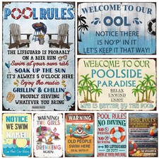 Funny Swimming Pool Rules Metal Tin Signs Wall Decor for Backyard Deck Outdoor