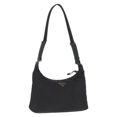 PRADA Shoulder Bag Nylon Black Silver Auth bs32954