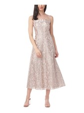 JS COLLECTION Womens Beige Lined Sleeveless Midi Evening Fit + Flare Dress 4