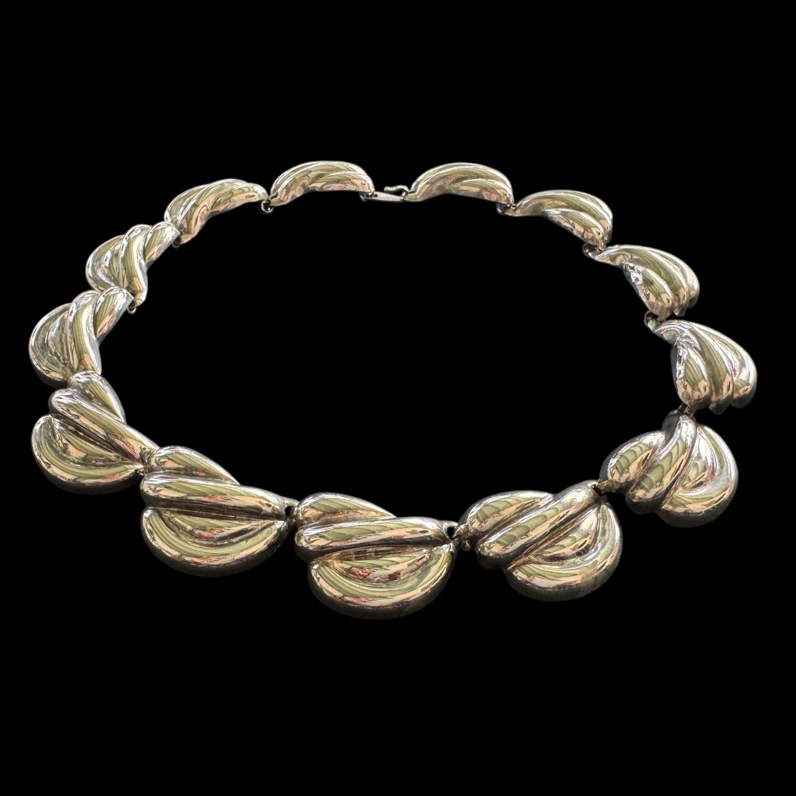 Vintage Silver Tone Panel Link Statement Collar N… - image 2