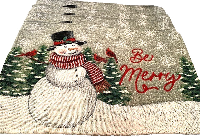 Be Merry Snowman/Cardinal Christmas/Winter Set of 4 Chenille/Tapestry Placemats