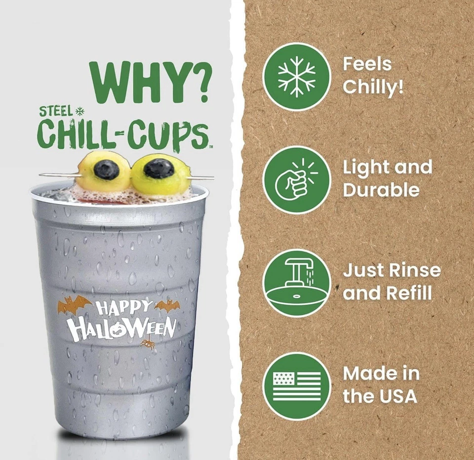 Tazas de fiesta HALLOWEEN para bebidas frías - Acero duradero - Paquete de 12 16 oz - Reutilizables Foto 3 de 4