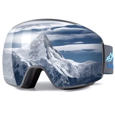 M81 Ski Goggles Pro, Magnetic Snowboard Snow Goggles UV Protection，silver