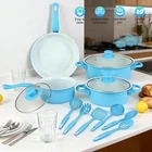 Kitchen Induction Cookware Set 13 Piece Blue Cooking Pots and Pans Set Non-Stick