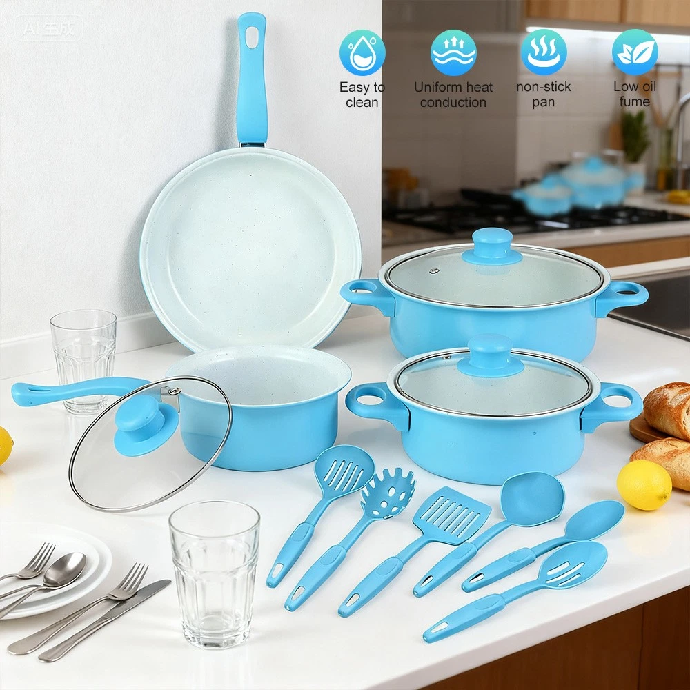 Kitchen Induction Cookware Set 13 Piece Blue Cooking Pots and Pans Set Non-Stick
Opens in a new wind