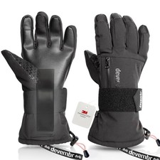 devembr Snowboarding Gloves with Wrist Guards, Ski Gloves Touchscreen Black