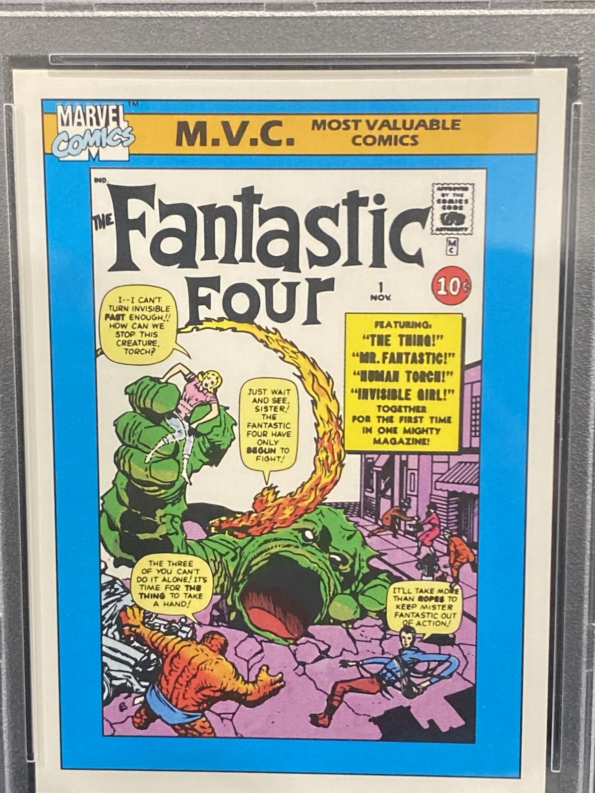 Marvel Universe 1990 Amazing Fantastic Four Card #1 M.V.C. #124 PSA 8 NM-MT view 4