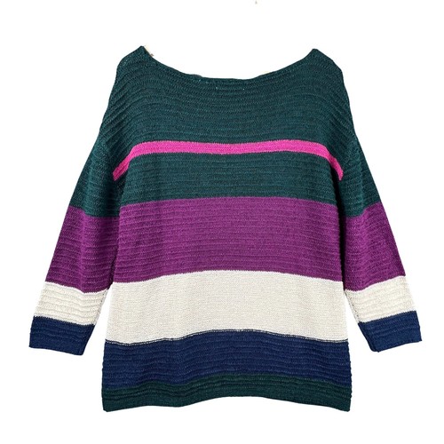 Passports Striped Pullover Sweater Womens XL Green Purple Pink Knit Top - Picture 2 of 4