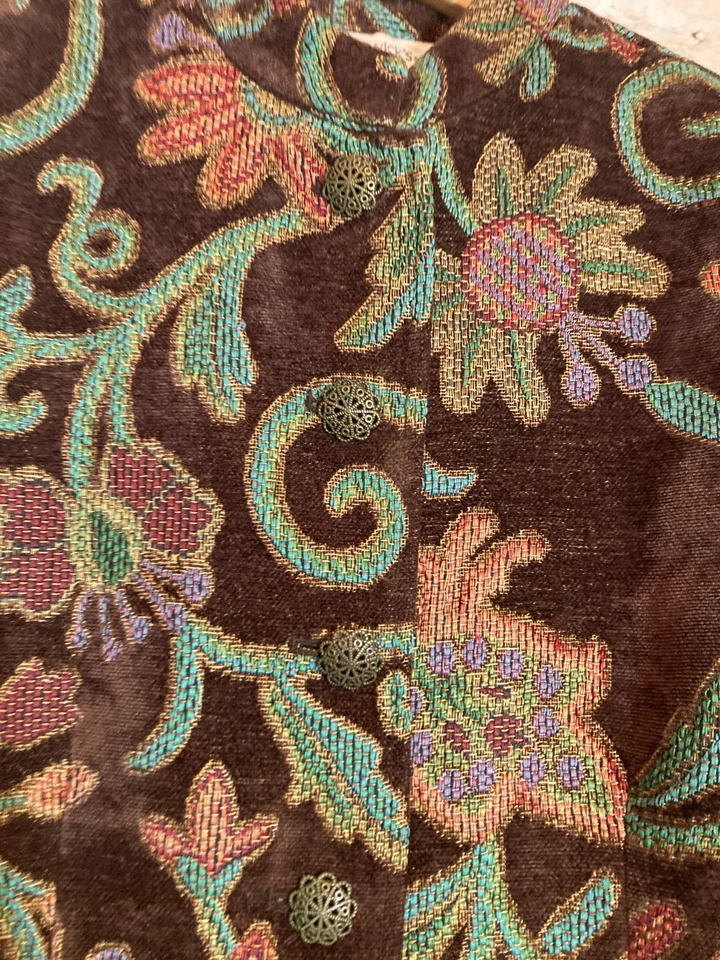 Chadwicks Tapestry Jacket Womens 10 Chocolate Fully Embroidered Floral Artsy - Image 2 of 4
