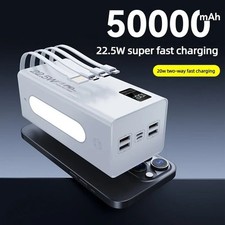 50000mAh Power Bank 22.5W Fast Charging Portable Charger Built-in Cable