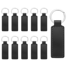 10 Pcs Leather Rectangle Laser Engraving Keychain Blanks Black, 3.7"x1" 