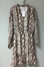Love Ady Women’s Overlay Midi Dress Size XL Snake Print Brown Long Sleeve New