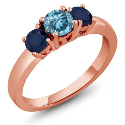 18K Rose Gold Plated Silver Blue Lab Grown Diamond and Sapphire Engagement Ring