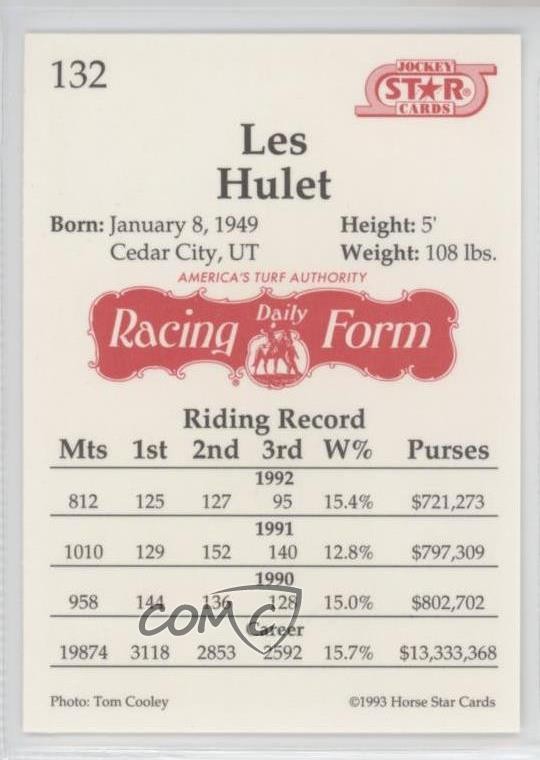 1993 Horse Star Jockey Star Cards Les Hulet #132 0c4