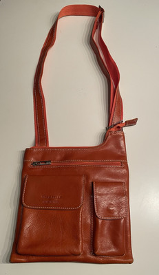 Crossbody Bag Umhängetasche Leder Tasche Vera Pelle Made In Italy Unisex Orange