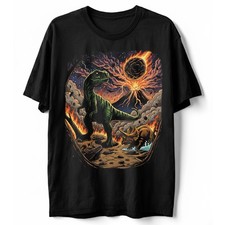 Retro Dinosaur Extinction T-Shirt T-Rex Triceratops Volcano Meteor Art Tee S-5XL