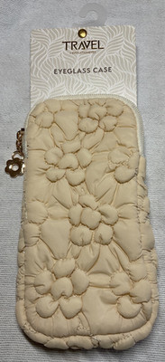EVOLUTION EYES TRAVEL EYEGLASS CASE 7 X 3 CREAM FLOWERS  QUILTED NWT