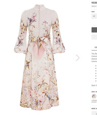 Zimmermann Cream Floral Midi Dress Collared 3/4 Balloon Sleeve Zip 0P