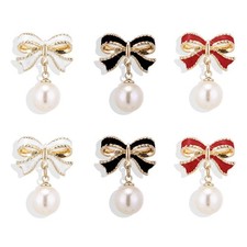 Pearl Bow Earrings for Women Christmas Bow Earrings Rhinestone Bow Earrings Red