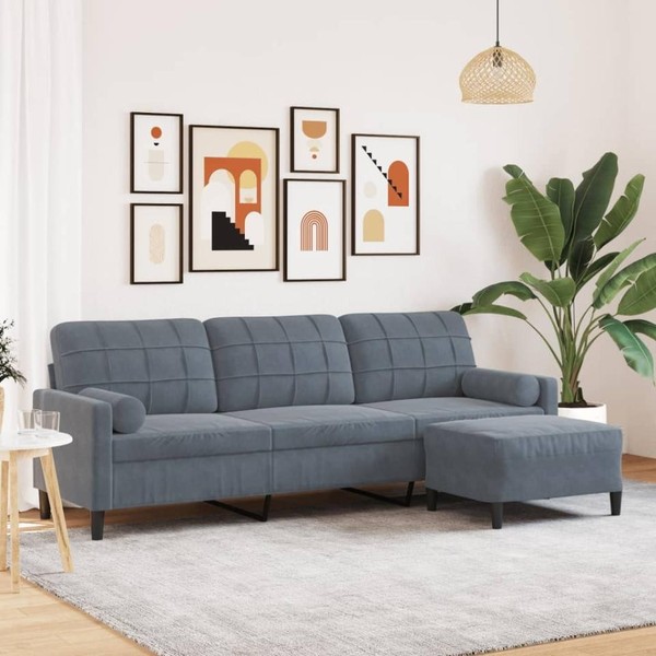 3-Sitzer-Sofa Mit Hocker Dunkelgrau 210 Cm Samt-image
