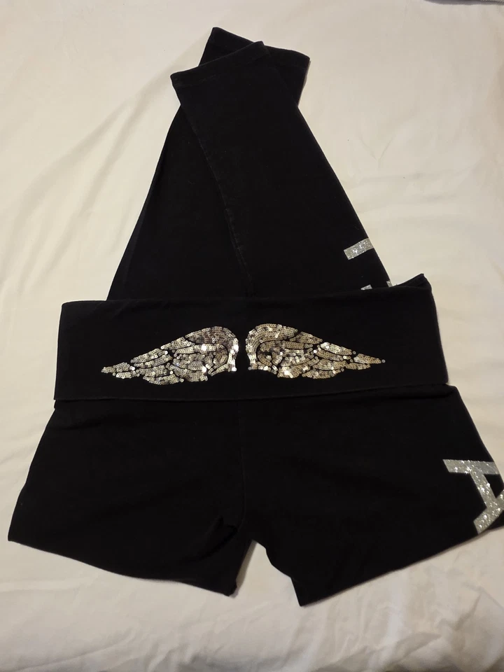 Leggings Victorias Secret Rosa Plegables Bling Alas de Ángel De Colección Usados en Excelente Condición Difíciles Talla LG Foto 3 de 4