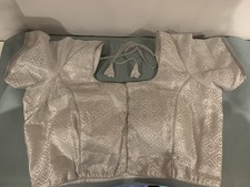 Indian Padded Silver and White diamond-shape embroidered Saree Blouse Size 40 