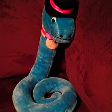 Vintage Liberty Toy Stuffed Snake Plush Blue with black top hat over 1 foot