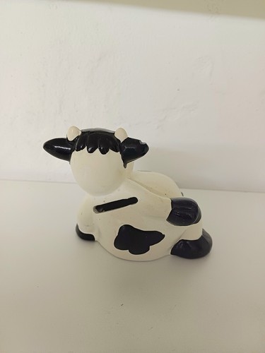 Spardose Kuh Keramik Weis Schwarz Punkte Sparkasse Retro Bauernhof Kuhform - Bild 2 von 3