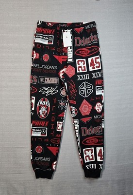 Nike Air Jordan Jogger Pants Medium Mens Black Red White AOP Fleece Essentials