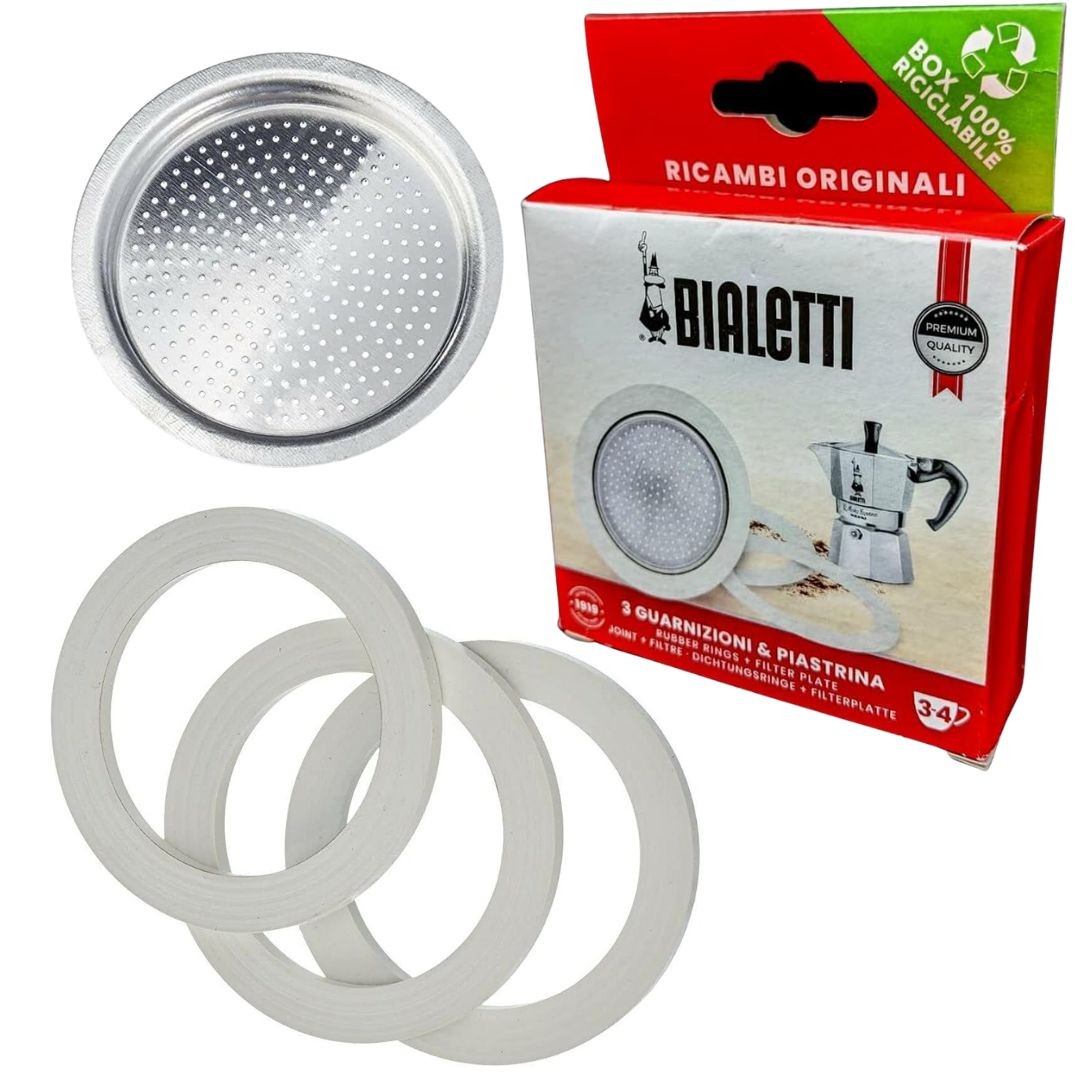 Bialetti 3 Gaskets (Rubber Rings) 1 Filter Plate Replacement
