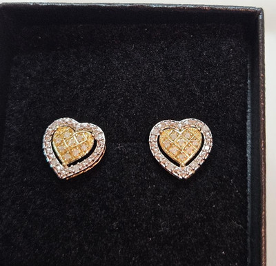 Herz-Ohrringe Damen 14 Karat Gelbgold über Sterlingsilber 0,10 ctw Diamant