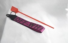 Off-White Pink Red Key Chain Logo Strap Red Zip Tie Men Fabric Metal