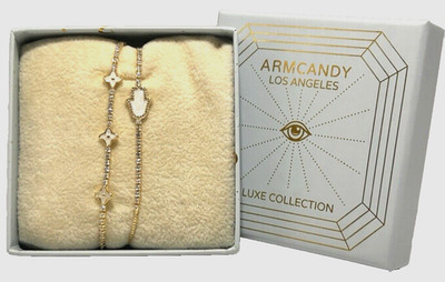 Armcandy Los Angeles Luxe Collection set 2 adjustable Bracelet Gold tone Khamsa