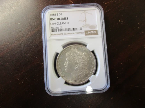 1886 S Morgan Silver Dollar NGC Unc Details Obverse cleaned