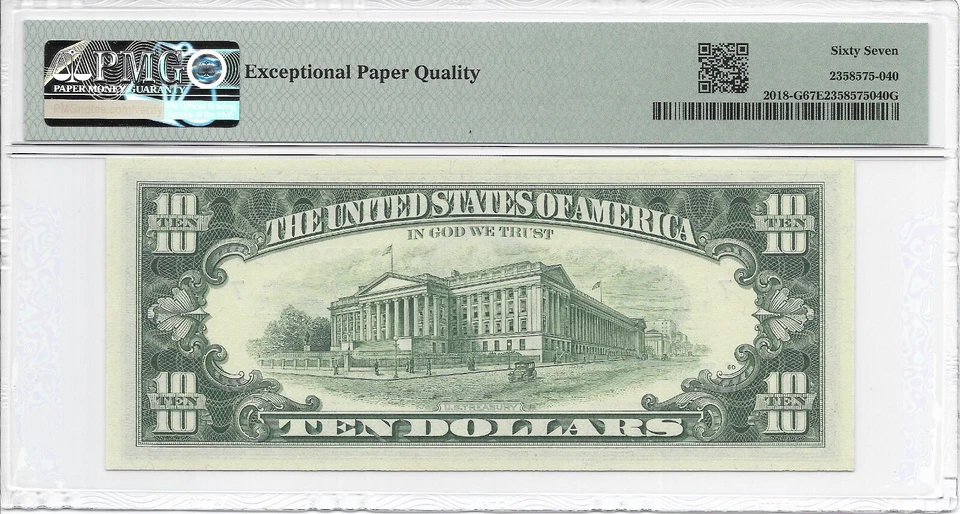 1969 $10 CHICAGO FRN. PMG SUPERB GEM Uncirculated 67 EPQ Banknote. - Image 2 of 2