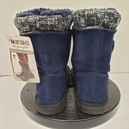 Navy Blue Muk Luks Short Winter Fall Fur Boots Knit Buttoned Women’s Size 10 - Picture 6 of 15