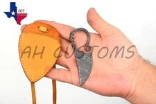 MEDIEVAL HAND FORGED  OUT DOOR POKET NECK KNIFE WITH BROWN SHEATH AH DAMASCUS