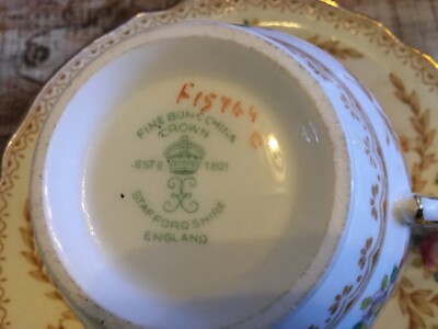 Crown Staffordshire tea cup and saucer floral F15744 England