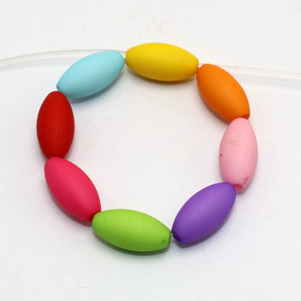 200 смешанных цветов акриловые овальные бусины 6 x 12 мм имитация деревянные бусины - Изображение 3 из 4