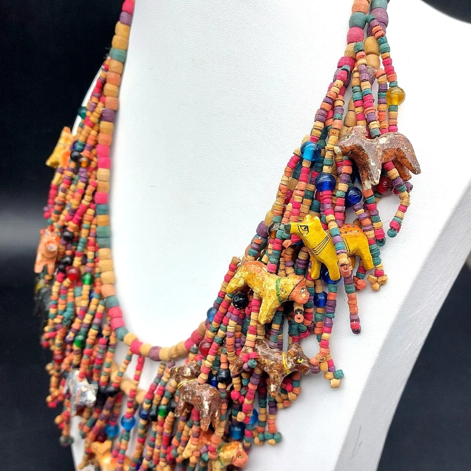Colorido Collar Hecho a Mano con Cuentas 21" - Joyería Boho Declaración con Dije Animal Foto 2 de 4